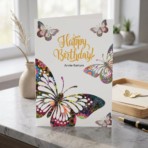 Tarjeta de Feliz Cumpleaños con Mariposa Estampada