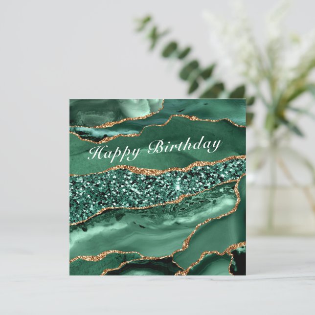 Tarjeta de Feliz Cumpleaños con Mármol Verde Esmer (Anverso de pie)