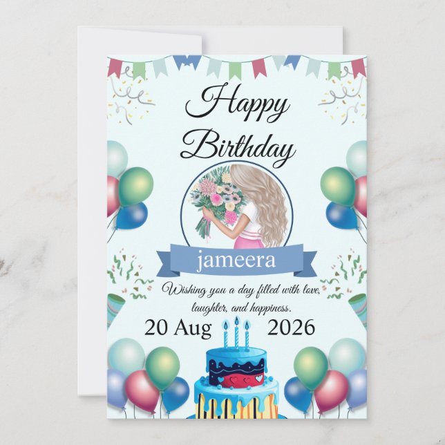 Tarjeta de Feliz Cumpleaños con Nombre Personaliza (Anverso)