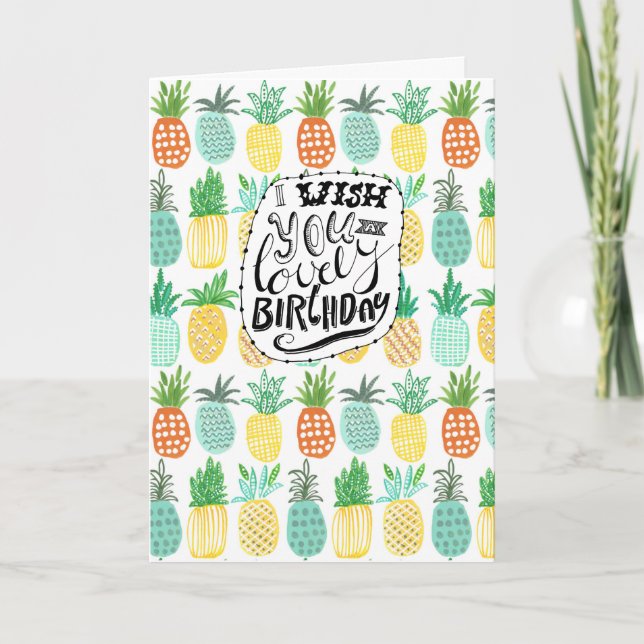 Tarjeta de Feliz Cumpleaños con Patrón de Piña Tro (Anverso)