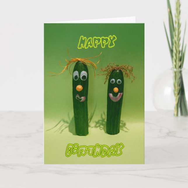 Tarjeta de Feliz Cumpleaños con Pepinos Divertidos (Anverso)