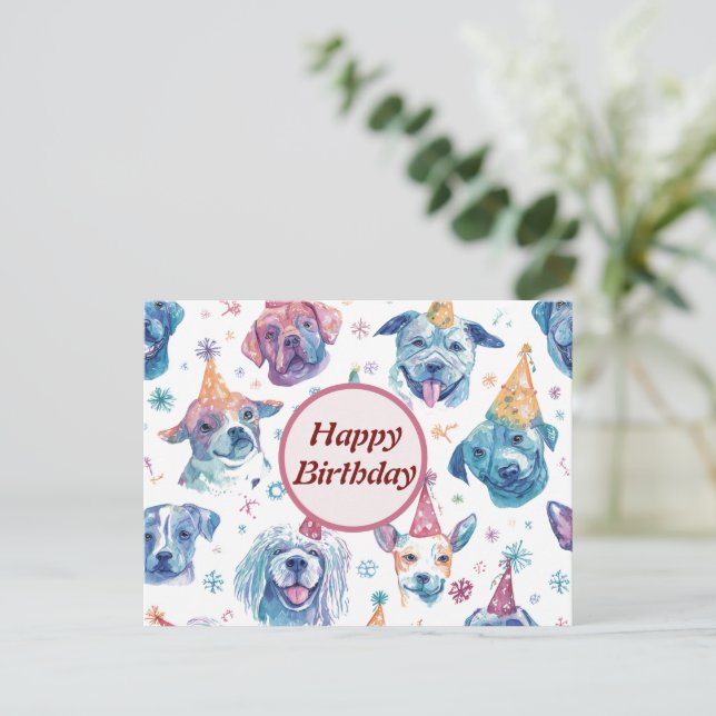 Tarjeta de Feliz Cumpleaños con Perro al Acuarela  (Anverso de pie)
