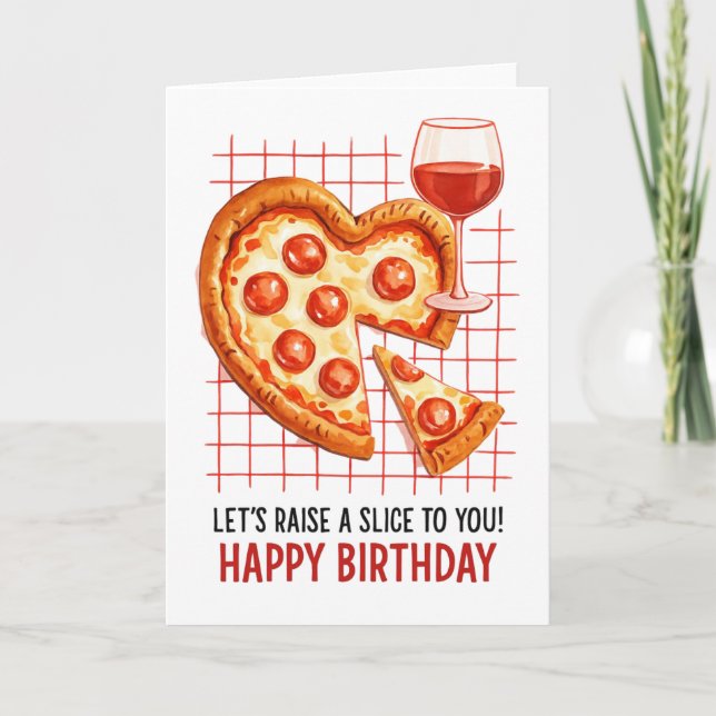 Tarjeta de Feliz Cumpleaños con Pizza: Celebración (Anverso)