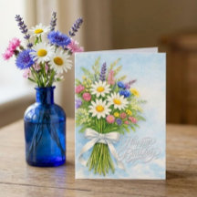 Tarjeta de Feliz Cumpleaños con Ramo de Flores Sil