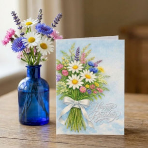Tarjeta de Feliz Cumpleaños con Ramo de Flores Sil