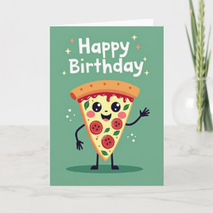 Tarjeta de Feliz Cumpleaños con Rebanada de Pizza
