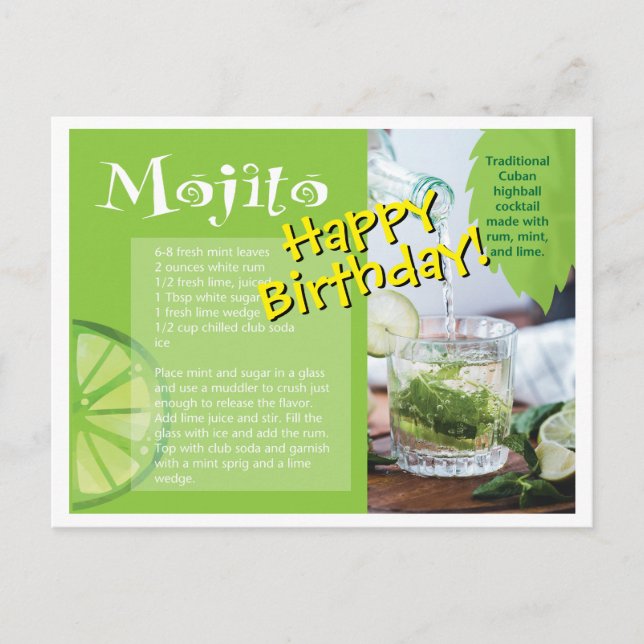 Tarjeta de Feliz Cumpleaños con Receta de Cóctel M (Anverso)