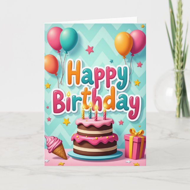 Tarjeta de Feliz Cumpleaños con Tema de Dulces (Anverso)