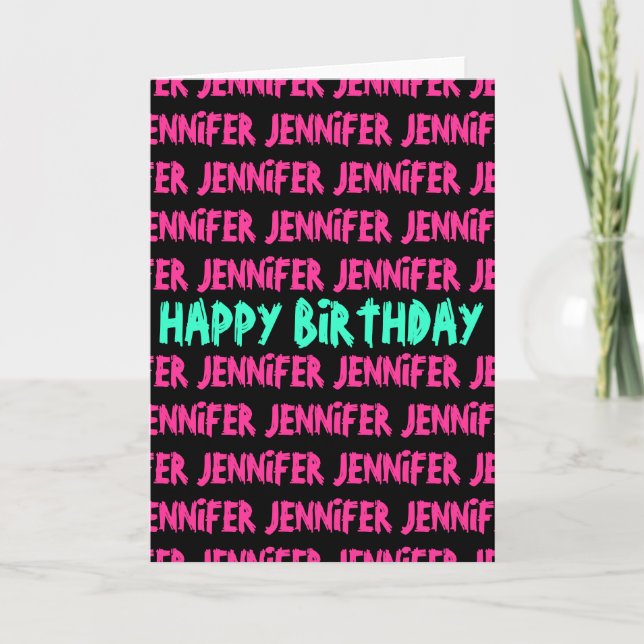 Tarjeta de Feliz Cumpleaños con texto de color neó (Anverso)