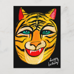 Tarjeta de Feliz Cumpleaños con Tigre de Acuarela 