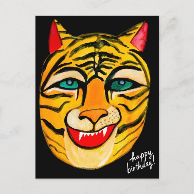 Tarjeta de Feliz Cumpleaños con Tigre de Acuarela  (Anverso)