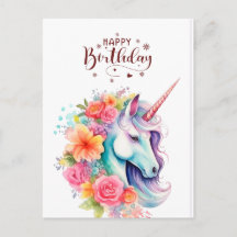 Tarjeta de Feliz Cumpleaños con Unicornio Floral A