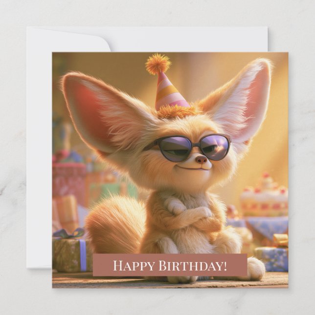 Tarjeta de Feliz Cumpleaños con Zorro Fennec Adora (Anverso)