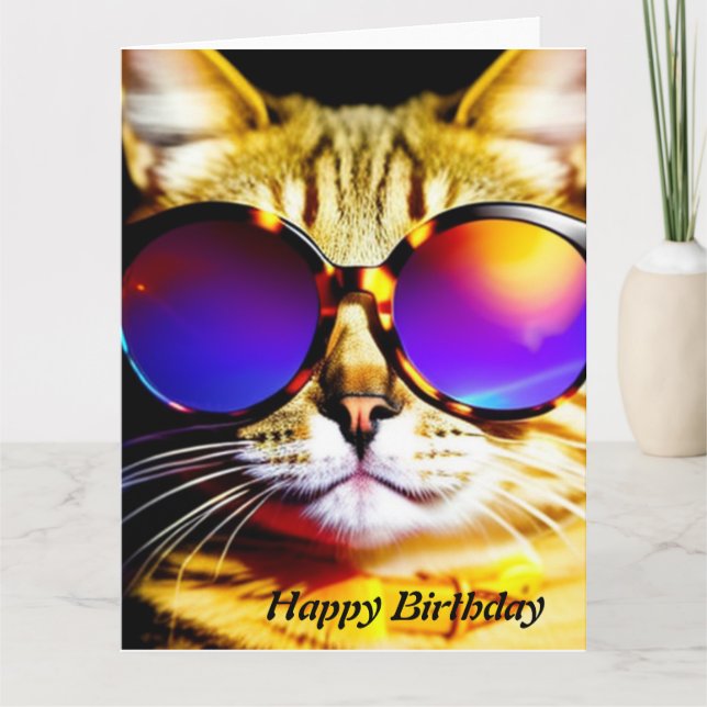 Tarjeta de Feliz Cumpleaños Cool Cat (Anverso)