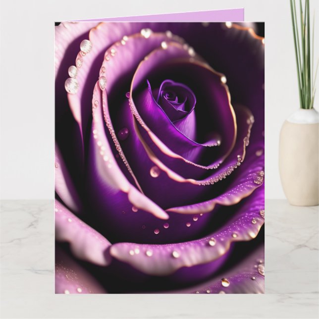 Tarjeta de Feliz Cumpleaños de Arte de Rosa Púrpur (Anverso)