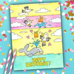 Tarjeta de Feliz Cumpleaños de Ballena y Gaviota