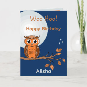 Tarjeta de Feliz Cumpleaños de Búho y Luna