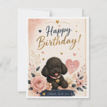 Tarjeta de Feliz Cumpleaños de Caniche Adorable –