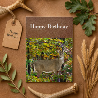 Tarjeta de Feliz Cumpleaños de Ciervo en Otoño
