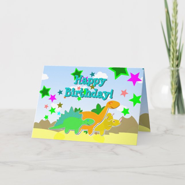 Tarjeta de feliz cumpleaños de dinosaurios (Anverso)