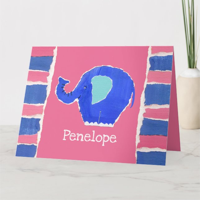 Tarjeta de Feliz Cumpleaños de Elefante Lindo Pers (Anverso)