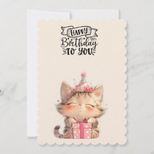 Tarjeta de Feliz Cumpleaños de Gatito Adorable A
