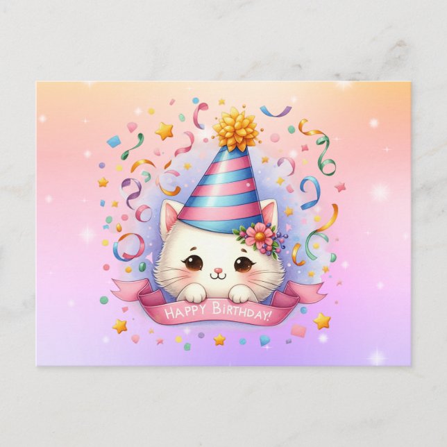 Tarjeta de Feliz Cumpleaños de Gatito Kawaii Lindo (Anverso)