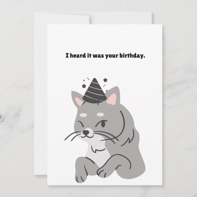 Tarjeta de Feliz Cumpleaños de Gato Gris Divertido (Anverso)
