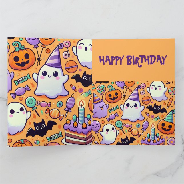 Tarjeta de Feliz Cumpleaños de Halloween Adorable (Interior)