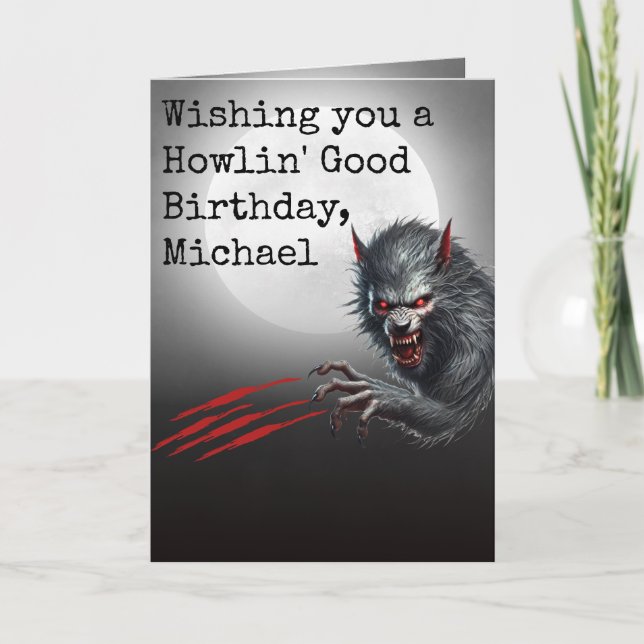 Tarjeta de Feliz Cumpleaños de Hombre Lobo de Terr (Anverso)