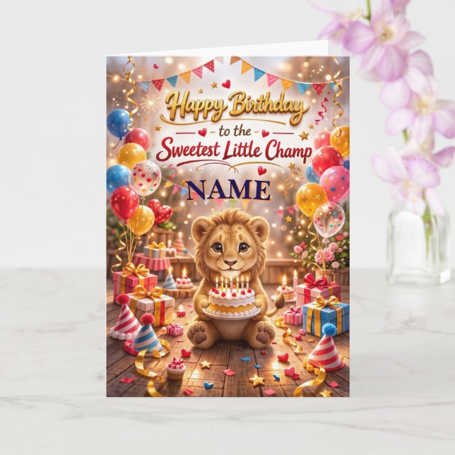 Tarjeta de Feliz Cumpleaños de León Bebé Adorable  (Orquídea)
