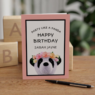 Tarjeta de Feliz Cumpleaños de Niña Oso Panda Lind