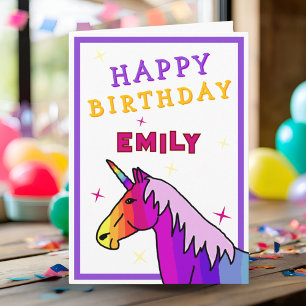 Tarjeta de Feliz Cumpleaños de Niña Unicornio Colo