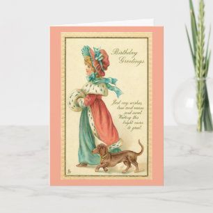 Tarjeta de Feliz Cumpleaños de Niña Vintage con Pe