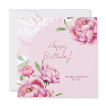 Tarjeta de Feliz Cumpleaños de Peonía Rosa Doblada