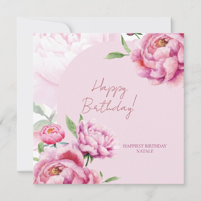 Tarjeta de Feliz Cumpleaños de Peonía Rosa Doblada (Anverso)