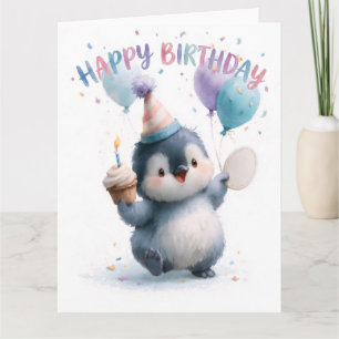Tarjeta de Feliz Cumpleaños de Pingüino Bebé en Ac