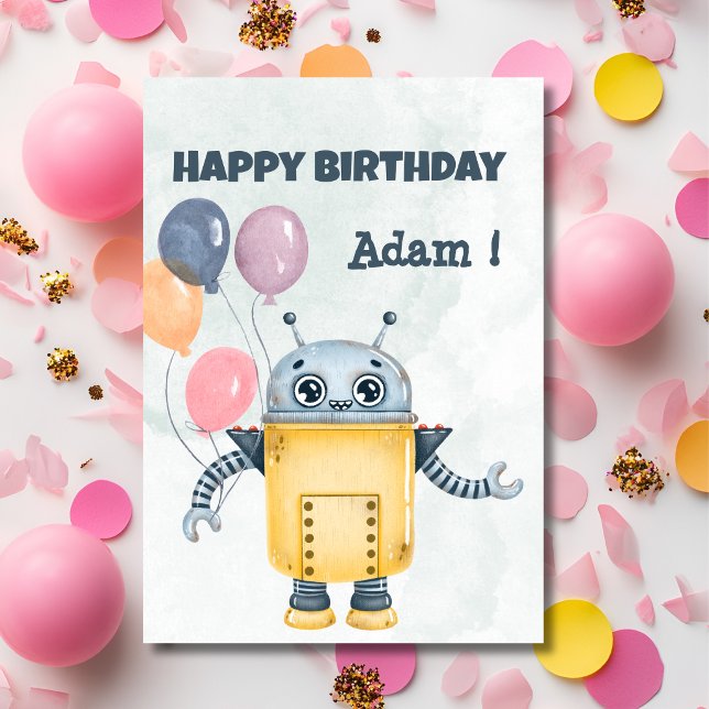Tarjeta de Feliz Cumpleaños de Robot con globos (Subido por el creador)