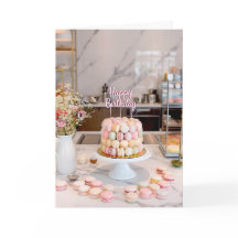 Tarjeta de Feliz Cumpleaños de Tarta de Macarrones
