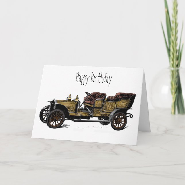 Tarjeta de Feliz Cumpleaños del Coche de Abuelo (Anverso)