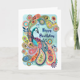 Tarjeta de Feliz Cumpleaños del Pavo Real Azul con
