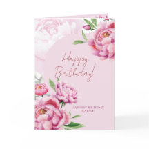 Tarjeta de Feliz Cumpleaños Doblada Peonía Rosa