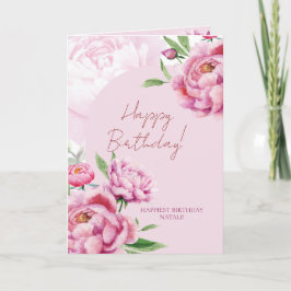 Tarjeta de Feliz Cumpleaños Doblada Peonía Rosa