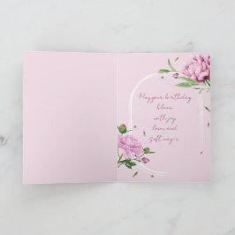 Tarjeta de Feliz Cumpleaños Doblada Peonía Rosa