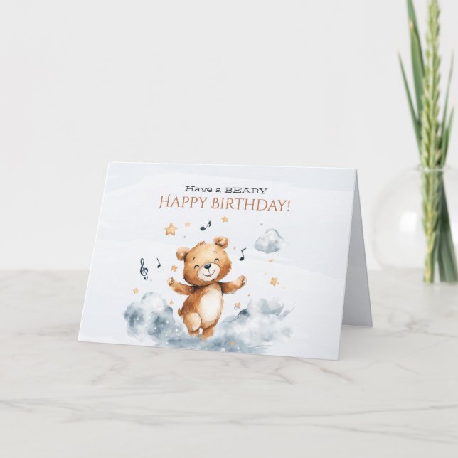 Tarjeta de Feliz Cumpleaños Doble Beary (Anverso)