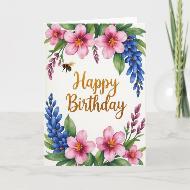 Tarjeta de Feliz Cumpleaños Dorada (Anverso)