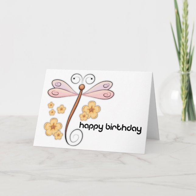 Tarjeta de Feliz Cumpleaños Dragonfly Flowers (Anverso)