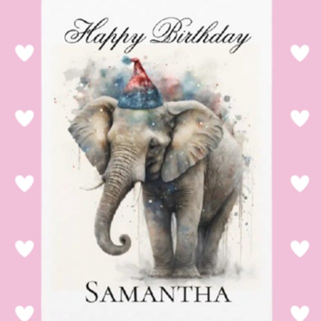 Tarjeta de Feliz Cumpleaños Elefante Plegable (Celebrate a special day with our Happy Birthday Elephant Folded Greeting Card.)