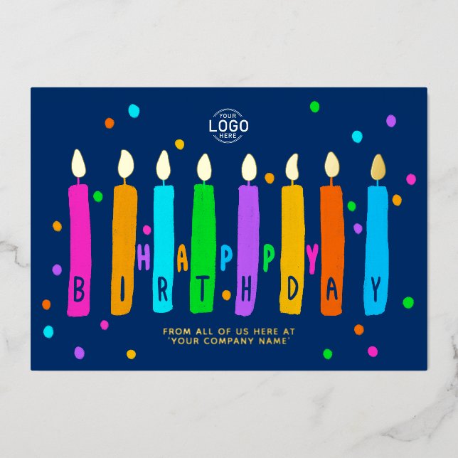 Tarjeta de Feliz Cumpleaños Empresarial Azul Marin (Anverso)