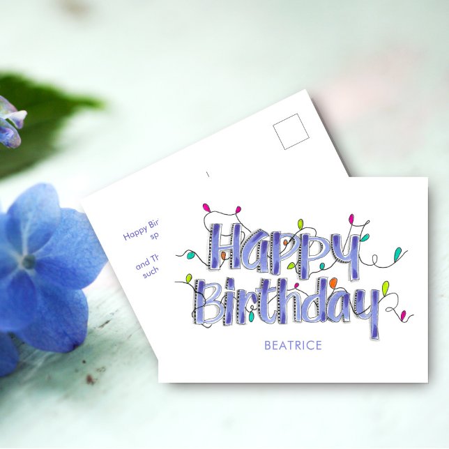 Tarjeta de Feliz Cumpleaños en azul polvoriento co (Happy Birthday Dusty Blue Post Card)